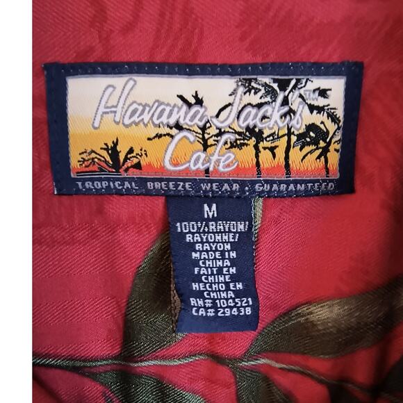 Havana Jack's Cafe Shirt Men's Size M Red Tropical Print Short Sleeve Button up - Picture 2 of 11